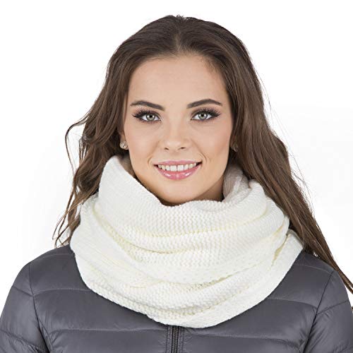 VIVISENCE Damen Winter Loop Schal Warm Und Gemütlich Halsbedeckung An Winter Und Herbst Warm Dick Schal, Klassisch Winterschal Für Frauen, Hergestellt In EU, Ecru von VIVISENCE