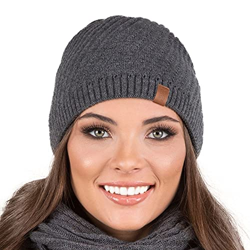 VIVISENCE Winter Mütze Für Damen Beanie Mit Verlängertem Schnitt Aus Wärmendem Garn Herbst Gemütlich Ideal Für Kalte Wintertage Und Outdoor-Aktivitäten Modell 7017, Dunkelgrau,Einheitsgröße von VIVISENCE