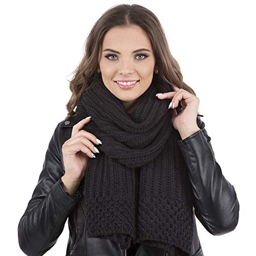 VIVISENCE Damen Winter Schal Warm Und Bequem Halsbedeckung Für Herbst Und Winter Warm Dick Schal, Klassisch Winterschal Für Frauen, Hergestellt In Der EU, Schwarz von VIVISENCE