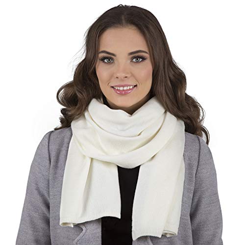 VIVISENCE Damen Winter Schal Aus Modischer Gemütlich Wärmendem Garn Mit Dekorativer Bindung Für Kalte Wintertage Frauen Elegante Und Sportliche Outfits Winter Herbst Modell 7102, Weiß,Einheitsgröße von VIVISENCE