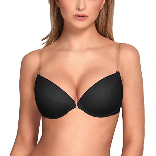 VIVISENCE Eve 1012 Push-Up BH Dame Transparent Rückenfrei Abnehmbar Musterlos EU, Schwarz,75C von VIVISENCE