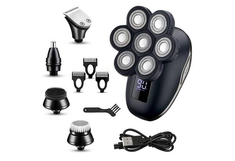Vivitar Elektrorasierer Herren 6-in-1 Rasierer Set – Wasserdichter 7D Kopf- & Bart-Rasierer, Elektrorasierer - Herren Pflegeset mit LED-Display, Wiederaufladbar, Aufsätze: 6, - 7D Rasierapparat, Haartrimmer, Nasenhaartrimmer, Gesichtsreinigungsbürste, Gesichtsmassage, Haarschneider und Haartrimmerkämme (3/5/7mm)., Nasenhaartrimmer, Gesichtsreinigungsbürste, Gesichtsmassage, mit LED-Display, Wiederaufladbar, Nass/Trocken Inklusive Haartrimmer von Vivitar