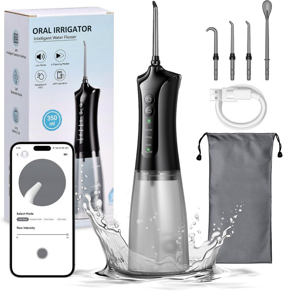 Vivitar Munddusche mit 4 Düsen & 5 Modi, 350 ml Wassertank, IPX7 Wasserdicht, USB-C Wiederaufladbar, Tragbare Elektrische Zahnseide von Vivitar