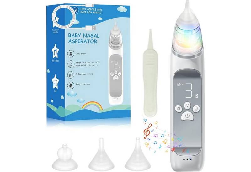 Vivitar Nasensauger Baby mit 9 Saugstufen, Nachtlicht & Musik, Wiederaufladbar über USB-C, Einfach zu Reinigen, Farbenfrohe Kinderlieder, Silikon-Saugspitze für Kleinkinder, Hygienisch, leicht zu reinigen, spülmaschinengeeignet für Neugeborene, 800 mAh Akku Sanfte Nasenreinigung mit weicher BPA-freier von Vivitar