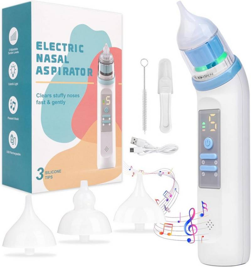 Vivitar Nasensauger Baby mit 9 Saugstufen, Nachtlicht & Musik, Wiederaufladbar über USB-C, Einfach zu Reinigen, Farbenfrohe Kinderlieder, Silikon-Saugspitze für Kleinkinder, Hygienisch, leicht zu reinigen, spülmaschinengeeignet für Neugeborene, 800 mAh Akku Sanfte Nasenreinigung mit weicher BPA-freier von Vivitar