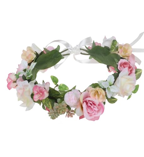 Vivivalue Fairy Flower Crown Even Headband Elf Floral Headpiece for Women Girls Woodland Forest Circlet Halloween Renaissance Wedding Bridal Cosplay Prom Photo Props Pink von Vivivalue