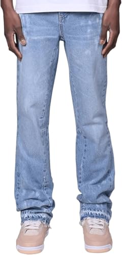 Jean évasé Y2K Streetwear Pour Homme Avec Motif éclaboussures d'encre et poches, Pantalon Bootcut en Denim Style Cowboy hip hop(Blau-XXL) von Vivoofchic