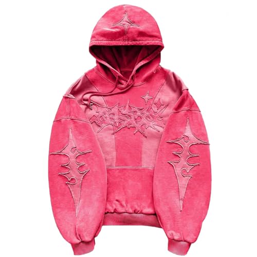 Vivoofchic Hoodie Herren Damen Y2K Harajuku Kapuzenpullover | Gothic Fashion Streetwear Sweatshirt mit Stern-Patch | Langarm Patchwork Stickerei Hoodie mit Kapuze von Vivoofchic