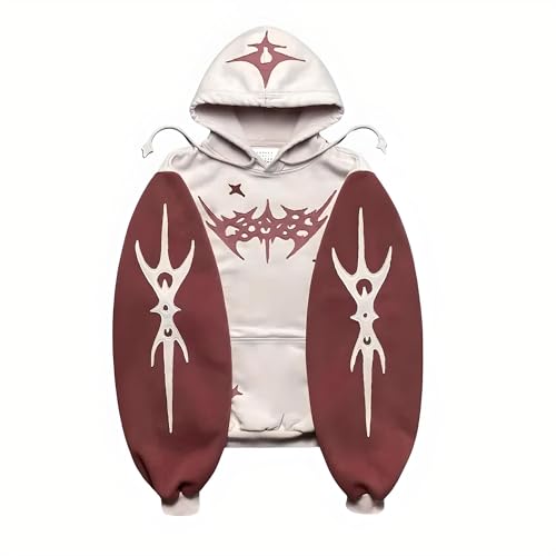 Vivoofchic Hoodie Herren Y2K Harajuku Kapuzenpullover | Gothic Fashion Streetwear Sweatshirt mit Stern-Patch | Langarm Casual Patchwork Hoodie mit Kapuze von Vivoofchic