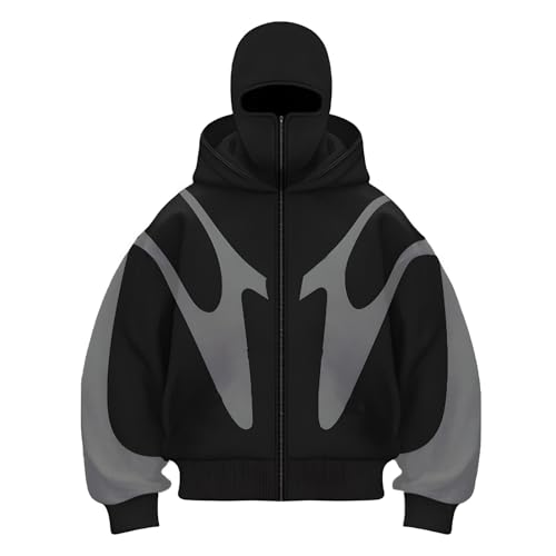 Vivoofchic Hoodie Herren Y2K Kapuzenpullover | Gothic Fashion Streetwear Sweatshirt mit Doppelhut-Design | Langarm Casual Patchwork Jacket für Männer und Frauen von Vivoofchic