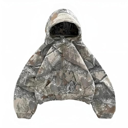 Vivoofchic Hoodie Herren Y2K Kapuzenpullover | Retro Hip Hop Streetwear Sweatshirt mit Reißverschluss | Langarm Zip Camouflage Hoodie für Männer und Frauen von Vivoofchic