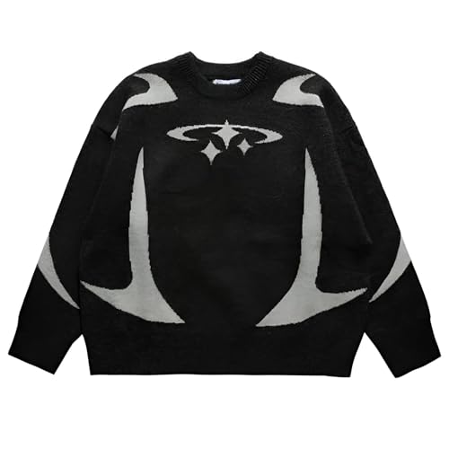 Vivoofchic Pullover Herren Damen Strickpullover Y2K Sweater, Baggy Streetwear Style, Fashion Winterpullover mit Rundhalsausschnitt, Langarm Cartoon Pullover für Herbst und Winter von Vivoofchic