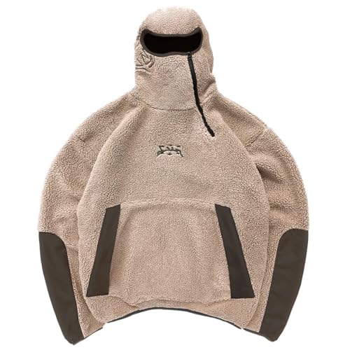 Vivoofchic Teddy Fleecejacke Herren | Gothic Fashion Streetwear Winterjacke mit Stickerei | Langarm Casual Patchwork Teddyfleece Jacke mit Kapuze von Vivoofchic