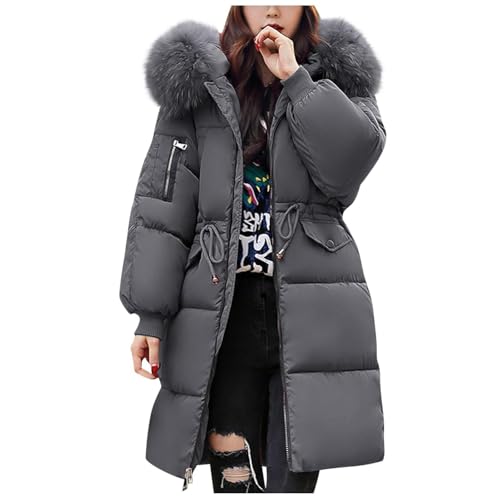 Vivoofchic Wintermantel Damen Lang Steppmantel Warm Gefütterte Winterjacke mit Kapuze, Winddicht Dicke Damenmantel Winter Outdoor Elegant Übergangsparka mit Reißverschluss von Vivoofchic