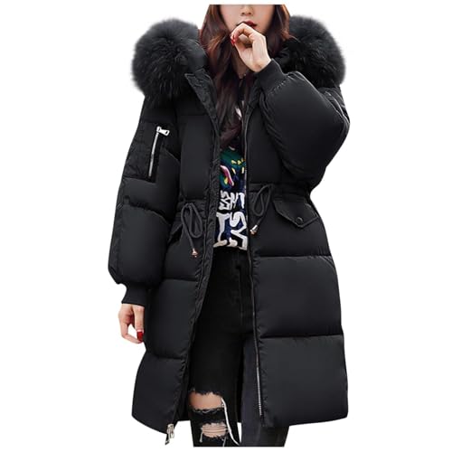 Vivoofchic Wintermantel Damen Lang Steppmantel Warm Gefütterte Winterjacke mit Kapuze, Winddicht Dicke Damenmantel Winter Outdoor Elegant Übergangsparka mit Reißverschluss von Vivoofchic