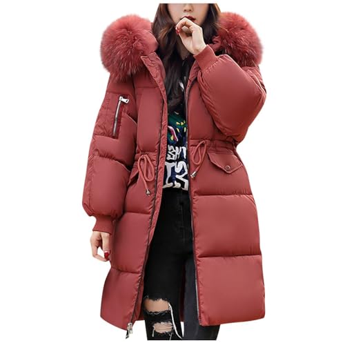 Vivoofchic Wintermantel Damen Lang Steppmantel Warm Gefütterte Winterjacke mit Kapuze, Winddicht Dicke Damenmantel Winter Outdoor Elegant Übergangsparka mit Reißverschluss von Vivoofchic