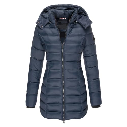 Vivoofchic Wintermantel Damen Lang Steppmantel Warm Gefütterte Winterjacke mit Kapuze, Winddicht Dicke Jacke Winter Outdoor Elegant Übergangsparka mit Reißverschluss von Vivoofchic
