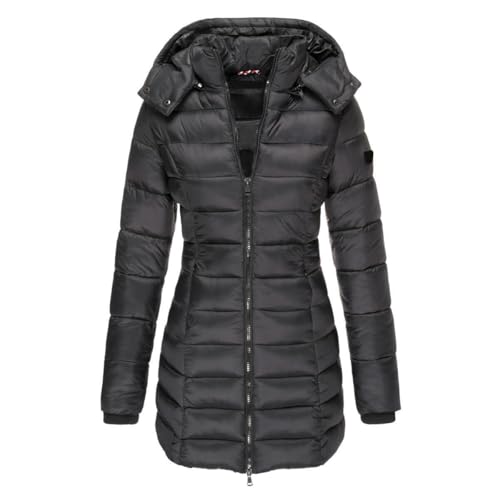 Vivoofchic Wintermantel Damen Lang Steppmantel Warm Gefütterte Winterjacke mit Kapuze, Winddicht Dicke Jacke Winter Outdoor Elegant Übergangsparka mit Reißverschluss von Vivoofchic