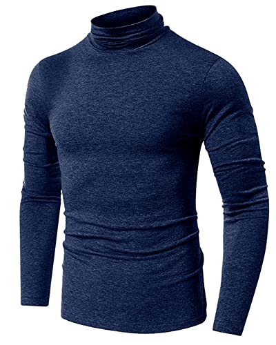 Viwedo Herren Casual Slim Fit Basic Tops Rollkragen Pullover Thermo Pullover, Blau, Klein von Viwedo