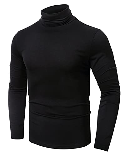 Viwedo Herren Casual Slim Fit Basic Tops Rollkragen Pullover Thermo Pullover, Schwarz, Groß von Viwedo