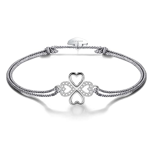 Viwind Armband Damen 925 Sterling Silber Armbänder Glücksbringer Glücksarmband Funkeln Kubischen Zirkonia für Frauen und Mädchen 24cm Einstellbar Handgewebtes Armbänder mit Geschenkbox von Viwind