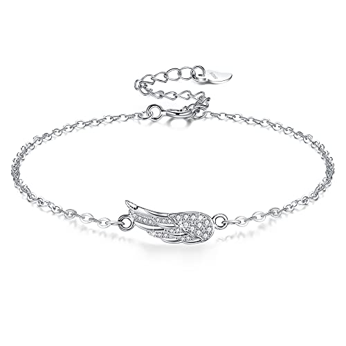 Viwind Armband Damen 925 Sterling Silber Engelsflügel Schutzengel Armbänder Funkelnden Kubischen Zirkonia Armbänder Verstellbarer Charm Armband für Frauen mit Geschenkbox (Silber)… von Viwind