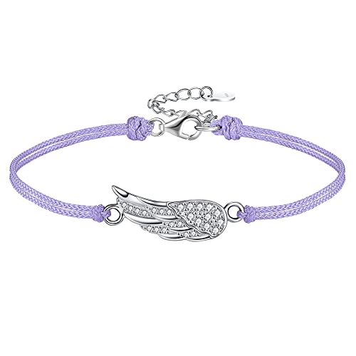 Viwind Armband Damen 925 Sterling Silber Engelsflügel Schutzengel Armbänder Funkelnden Kubischen Zirkonia Armbänder Verstellbarer Charm Armband für Frauen mit Geschenkbox （Violett）… von Viwind