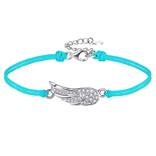 Viwind Armband Damen 925 Sterling Silber Engelsflügel Schutzengel Armbänder Funkelnden Kubischen Zirkonia Armbänder Verstellbarer Charm Armband für Frauen mit Geschenkbox (blau)… von Viwind