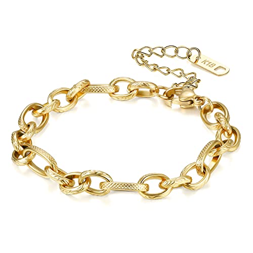 Viwind Armband Damen Herren Gliederarmband Personalisierte Charm Armband Titan Stahl Verflochten Armbänder mit 18 Karat Vergoldung Gold Mode schmuck Geschenk für Weihnachten/Valentinstag von Viwind