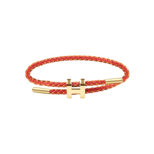 Viwind Armband Damen Verstellbare Stahldraht Armbänder 23cm Geflochten Titanstahl-Gewebtes Armschmuck Freundschaftsarmband Mit Geschenkbox (H-Stil Gold-rot) von Viwind