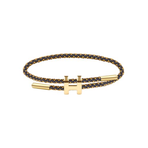 Viwind Armband Damen Verstellbare Stahldraht Armbänder 23cm Geflochten Titanstahl-Gewebtes Armschmuck Freundschaftsarmband Mit Geschenkbox (H-Stil Gold-schwarz) von Viwind