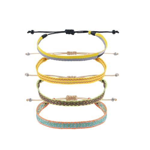 Viwind Boho Armbänder 4 Stück Freundschaftsarmband für Damen Herren Böhmische handgewebt Größenverstellbar Geflochtenes Armband Surfer-Armband (Stil 1 – helle Farbe) von Viwind