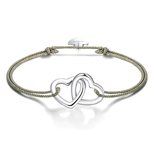Viwind Damen Armband 925 Sterling Silber Liebe Armbänder für Frauen und Mädchen 24cm Einstellbar Handgemachte Geflochtene Armband Schmuck Geschenk mit Geschenkbox von Viwind