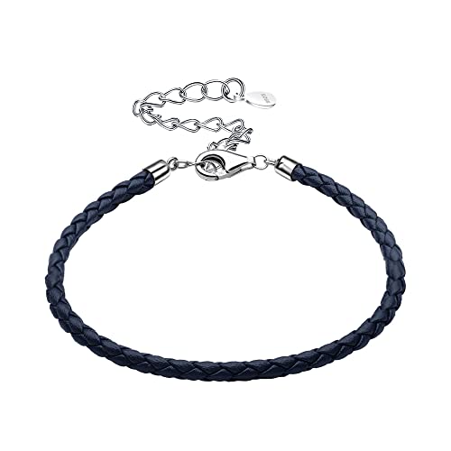 Viwind Echt leder armband Herren und Damen DIY Armband 925 Silber Schnalle verstellbar 17+4cm Verlängerungskette Schmuck mit Geschenkbox (Blau) von Viwind