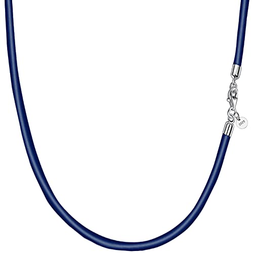 Viwind Echt leder Halskette 2.5mm/3mm breit geflochten Lederkette Lederband 45-60cm wählbar 925 Sterling Silber Vers chluss Damen Herren für DIY Anhänger Schmuck mit Geschenkbox (blaue runde, 60.00) von Viwind
