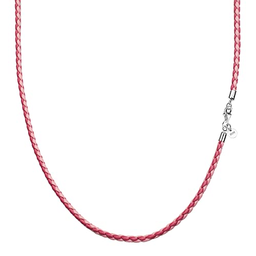 Viwind Echt leder Halskette 2.9mm breit geflochten Lederkette Lederband 45-65cm wählbar 925 Sterling Silber Vers chluss Damen Herren für DIY Anhänger braun schwarz rosa (60cm, Rot-Rosa) von Viwind