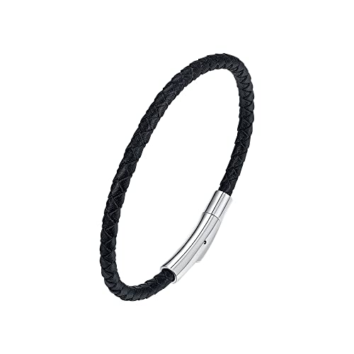 Viwind Echt leder armband Herren Damen Armband 4mm breit geflochten Lederband 17.5/20.5cm Edelstahl Gravur für DIY Anhänger Schmuck mit Geschenkbox (19.5cm, Schwarz) von Viwind