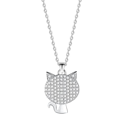 Viwind Halskette Damen 925 Sterling Silber für Mädchen Damen Kette tierische Halskette süße Katze Schmuck Geschenk mit Geschenkbox von Viwind