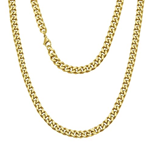 Viwind kette Herren Klassische Kubanische Halskette titanium steel material 5/7/9/11mm Silber/18k Gold Cuban Link Chains Hip Hop Ketten 45-55cm Wählbar,Geschenke für Unisex (55cm, Gold-7mm) von Viwind