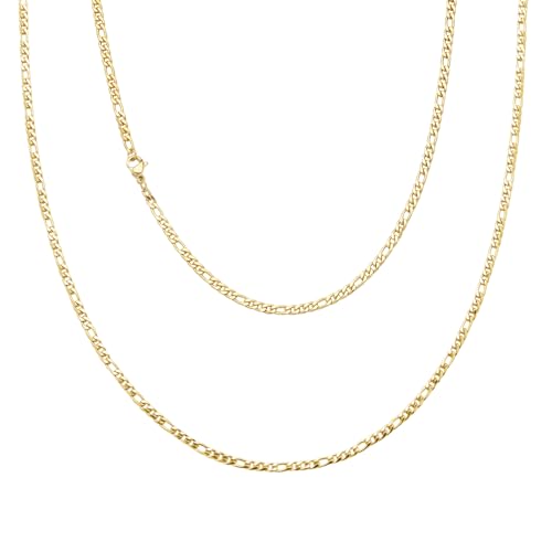 Viwind Herren Kette Figaro Ketten Halskette Herren 3/5/7/9mm Hip-Hop Chain 45-55cm 18K Gold Vergoldet/Silber Farbe Edelstahl Figarokette1+3 Gliederkette für Jungen Männer (45cm, Gold Farbe-3mm) von Viwind