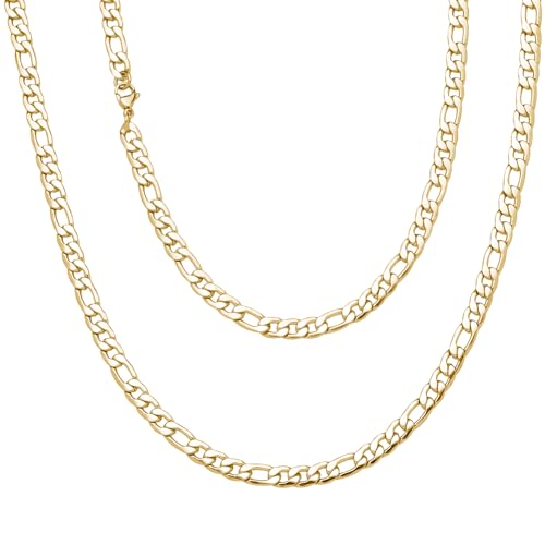 Viwind Herren Kette Figaro Ketten Halskette Herren 3/5/7/9mm Hip-Hop Chain 45-55cm 18K Gold Vergoldet/Silber Farbe Edelstahl Figarokette1+3 Gliederkette für Jungen Männer (45cm, Gold Farbe-7mm) von Viwind