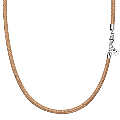 Viwind Lederkette 925 Silber Verschluss Geflochten Kunstleder Halskette 2.5mm breit Damen Herren Kette für Anhänger charm 45-60cm wählbar DIY Lederschnur (45cm, Khaki) von Viwind