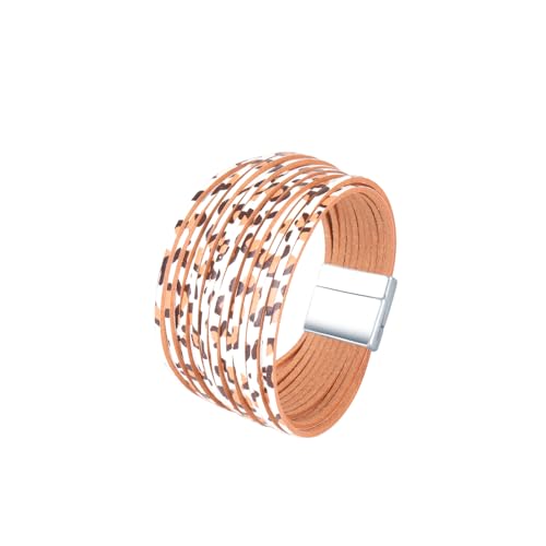 Viwind Lederarmband Damen Boho Leopard Multilayer Leder Wrap Armbänder 19 cm Wickelarmband Geflochtenes Lederarmband Magnetverschluss (Weiß) von Viwind