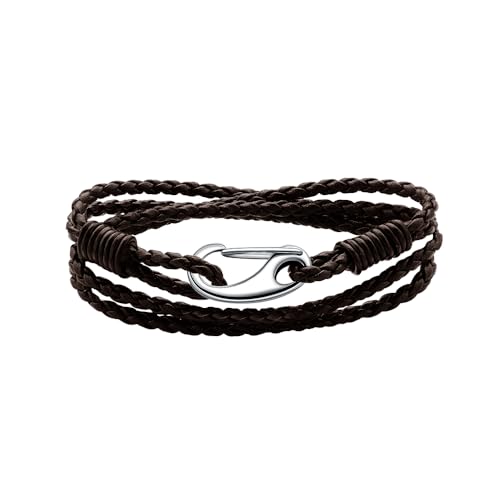 Viwind Lederarmband Damen Geflochtenes 19/20cm Leder armbänder for Damen Männer Multilayer Karabiner aus Edelstahl Manschette Wickelarmband Mit Geschenkbox (19cm, Braun) von Viwind