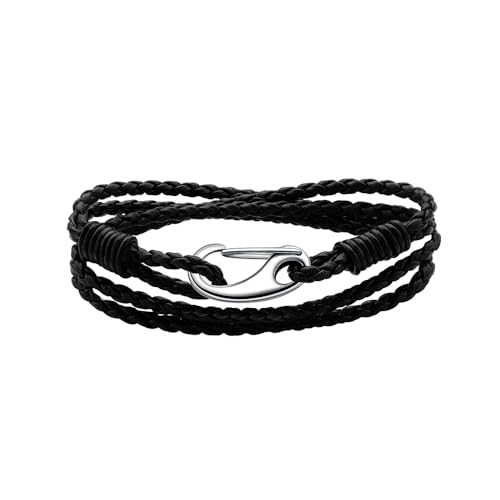 Viwind Lederarmband Damen Geflochtenes 19/20cm Leder armbänder for Damen Männer Multilayer Karabiner aus Edelstahl Manschette Wickelarmband Mit Geschenkbox (19cm, Schwarz) von Viwind