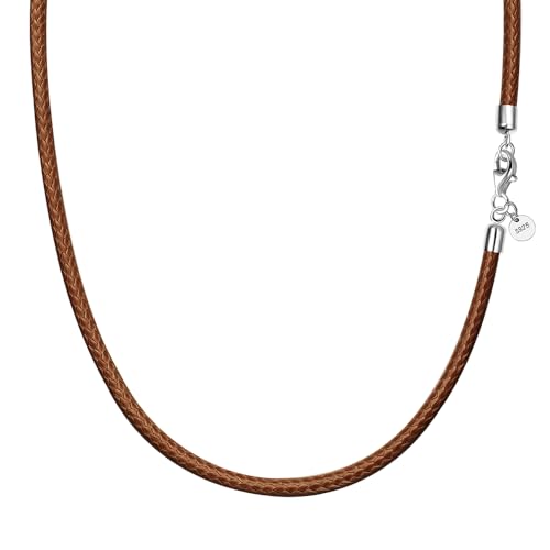 Viwind Lederkette 925 Silber Verschluss Geflochten Kunstleder Halskette 2.5mm breit Damen Herren Kette für Anhänger charm 45-60cm wählbar DIY Lederschnur (55cm, Braun) von Viwind