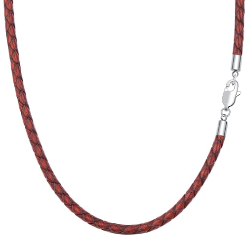 Viwind Lederkette Geflochten Kunstleder Halskette Edelstahl Verschluss 3mm breit Damen Herren Kette für Anhänger charm 45-60cm wählbar DIY Lederschnur (45cm, Retro Brown-4mm) von Viwind