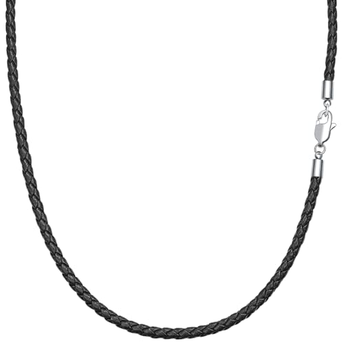 Viwind Lederkette Geflochten Kunstleder Halskette Edelstahl Verschluss 3mm breit Damen Herren Kette für Anhänger charm 45-60cm wählbar DIY Lederschnur (45cm, Schwarz) von Viwind