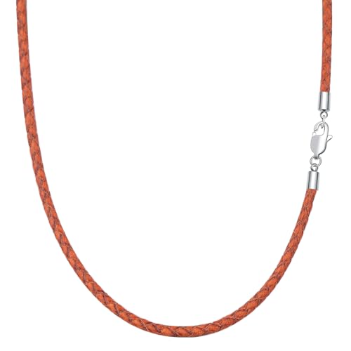 Viwind Lederkette Geflochten Vintage Leder Halskette Edelstahl Verschluss 3mm/4mm breit Damen Herren Kette für Anhänger charm 45-55cm wählbar Mit Schmuckschatulle (45cm, Retro Hellbraun-3mm) von Viwind