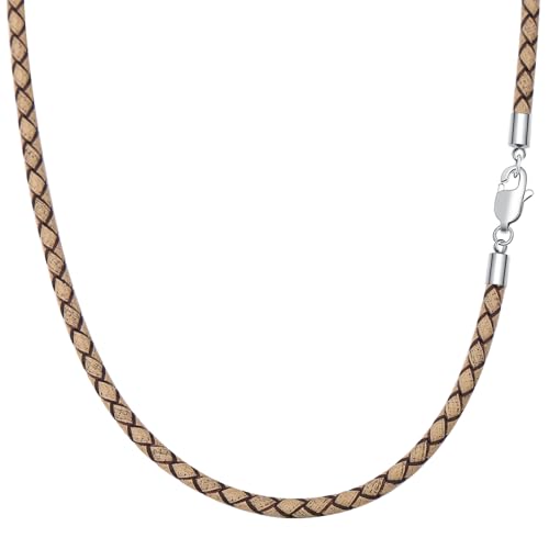 Viwind Lederkette Geflochten Vintage Leder Halskette Edelstahl Verschluss 3mm/4mm breit Damen Herren Kette für Anhänger charm 45-55cm wählbar Mit Schmuckschatulle (Vintage-Khaki-4mm, 50cm) von Viwind